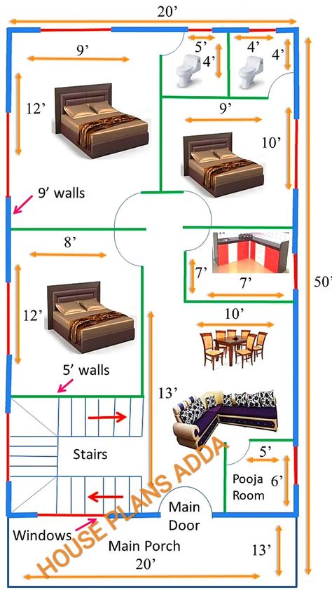 Small tiny house plan ideas|3bhk ghar ka naksha Free House Plans Pdf, Free House Plans 3 Bedroom, 20 50 House Plan, Smart House Plans, 30x50 House Plans, 20x30 House Plans, Budget House Plans, 20x40 House Plans, 30x40 House Plans