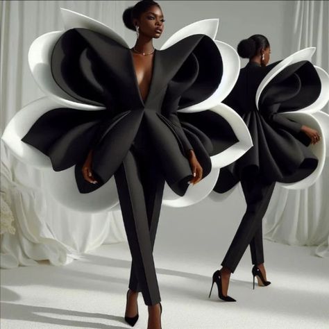 Don't be boring..add spice to your look Choose your favorite slide N10,000 discount ends soon Butterfly Couture Fashion, 3d Flower Dress Haute Couture, Luxury Sleek Asymmetrical Top, Luxury Asymmetrical Avant-garde Dress, Avant-garde Fitted Black Tops, Fashion Portfolio Layout, Met Gala Outfits, Fancy Tops, Conceptual Fashion