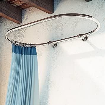 Luxury Oval Shower Curtain Rod/Shower Curtain Rail Heavy Duty Wall Mounted Chrome Finish, 45x25 Inch Round Shower Curtain Rod, Shower Curtain Rail, Luxury Shower Curtain, Diy Curtain Rods, Diy Shower Curtain, Curtains Pictures, Shower Curtain Rod, Decor Ikea, Curtain Rails