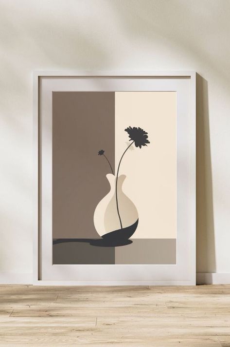 "Introducing our newest digital art download, a stunning minimalist illustration of a flower in a vase. This beautiful artwork captures the essence of simplicity and elegance, with clean lines and a minimalist design that will complement any decor style. The artwork features a single flower in a vase, with a subtle shadow that creates a sense of depth and brings the piece to life. The use of negative space adds to the minimalist aesthetic, giving the artwork a clean and uncluttered feel. This digital art download is perfect for those who appreciate the beauty of simplicity and want to bring a touch of nature into their home. It is also a great gift for art lovers or anyone who enjoys minimalist design. This digital download comes in high-resolution format, allowing you to print the artwork Simple Flower Acrylic Painting, Minimalist Flower Drawing, Entryway Flowers, White Flower Painting, Flower In A Vase, Boho Canvas Art, Flower In Vase, Vase Painting, Minimalist Illustration