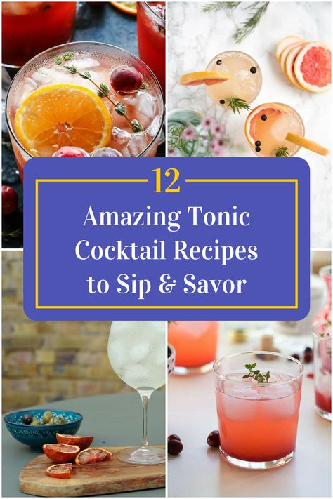 Collage of 4 tonic cocktails. Tonic Drinks Cocktails, Vodka Tonic Cocktails, Gin And Tonic Recipe Cocktails, Tequila Tonic Cocktail, Fancy Gin And Tonic, Tonic Cocktails, Mixology, Mixed Drinks, Taste Buds