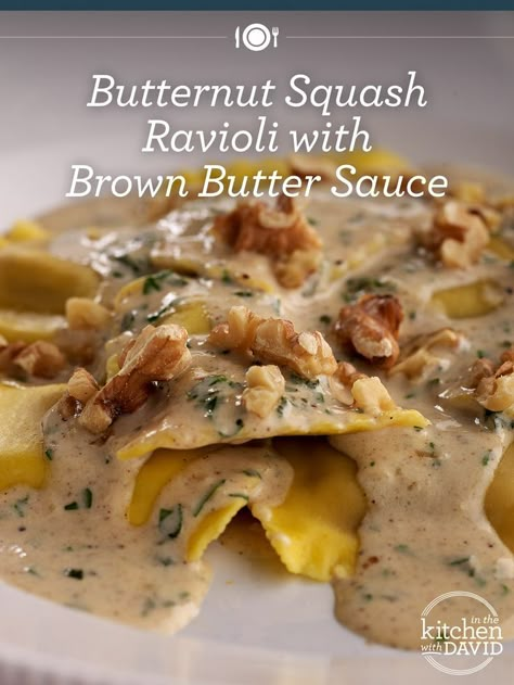 Ravioli With Brown Butter Sauce, Butternut Squash Ravioli Sauce, Savory Butternut Squash, Ravioli Sauce, Squash Ravioli, Pumpkin Ravioli, Pumpkin Risotto, Brown Butter Sauce, Butternut Squash Ravioli