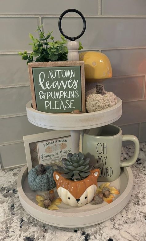 Tiered Tray Decorating & More | Finished up my new fall tray 😃 | Facebook Harvest Tiered Tray Decor, Fall Two Tiered Tray Decor, Kitchen Tray Decor, Fall Szn, Fall Tray, Fall Tiered Tray Decor, Virginia House, Tier Trays, Tray Ideas