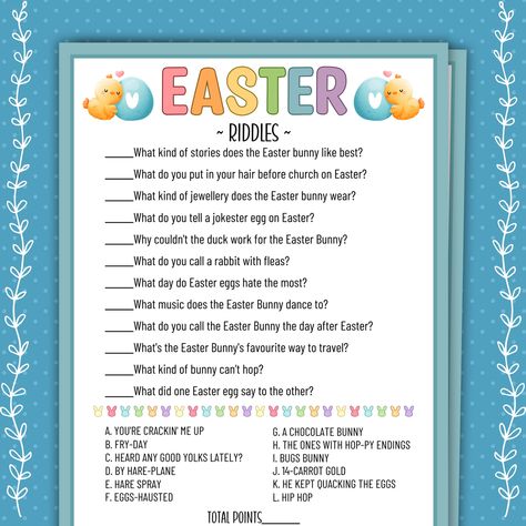 Easter Riddles, Printable Easter Games and Activities, Easter Party Games, Easter Classroom Games, Easter Family Games, Printable Activities Easter Riddles, Easter Treasure Hunt, Easter Classroom, Easter Party Games, Easter Outdoor, Easter Games, Games Printable, Classroom Games, Games And Activities