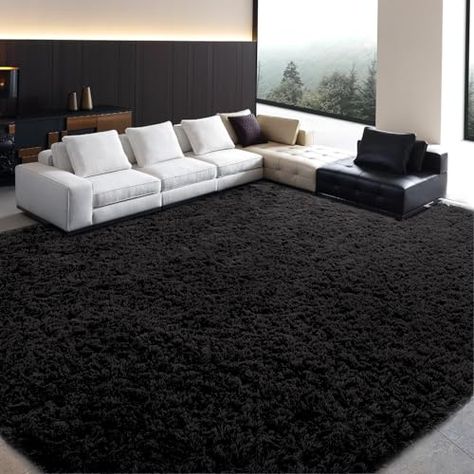 HOMBYS Fluffy Area Rug 10x14 ft for Living Room, Large Soft Shaggy Faux Fur Carpet for Bedroom, Non-Skid Plush Fuzzy Rug for Kids Playroom Home Decor, Black Fluffy Area Rug, Fuzzy Rug, Carpet For Bedroom, Fur Carpet, Living Room Large, Home Decor Black, Decor Black, Kids Playroom, Faux Fur