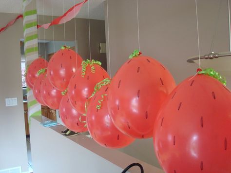 Strawberry Balloons, Watermelon Birthday Parties, Strawberry Shortcake Birthday, Strawberry Shortcake Party, Watermelon Party, Chloe Rose, Strawberry Baby, Watermelon Birthday, Strawberry Party