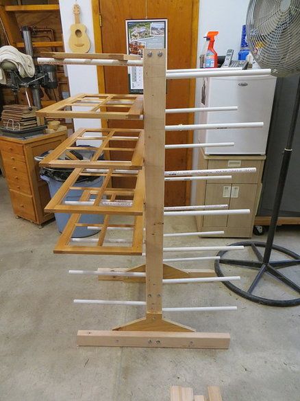 Cabinet door drying rack                                                       … Painting Drying Rack, Door Drying Rack, Diy Paint Booth, Wood Shop Ideas, Wood Finishing, Paint Booth, Unique Woodworking, Drying Racks, Woodworking Patterns