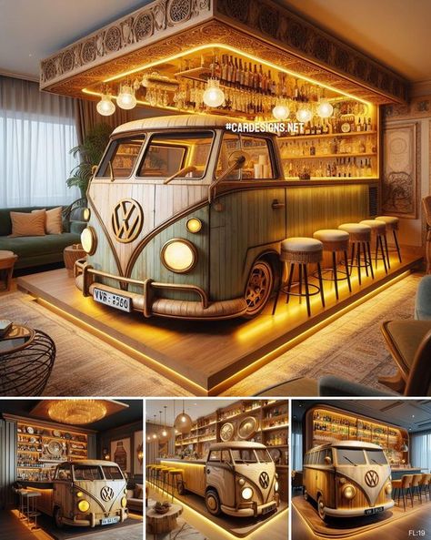 Solarium Ideas, Kombi Food Truck, Home Bar Ideas, Retro Appliances, Vintage Vw Bus, Kitchen Island Bar, Car Furniture, Island Bar, Fun Furniture