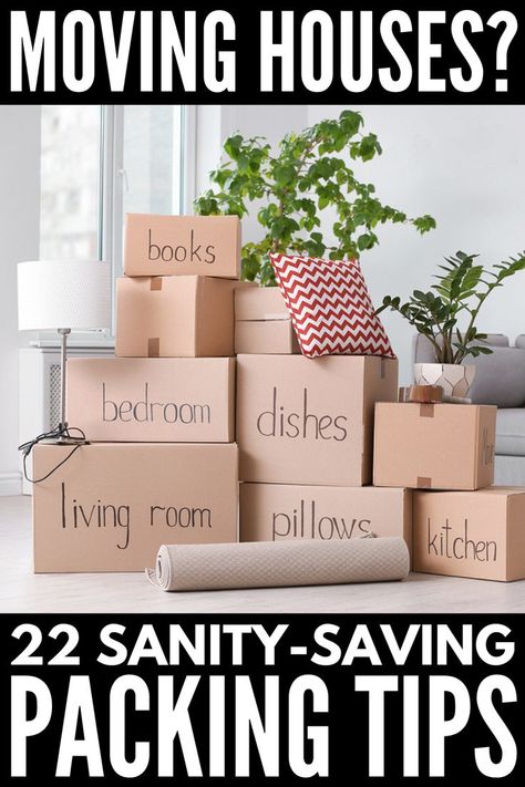 22 Moving Tips | Whether you’re moving into an apartment for the first time, doing a long distance move with kids in tow, or downsizing after your children leave home, these packing tips and tricks will help you stay organized and sane! We’ve included ideas to help you figure out where to start (and when), packing hacks to transport clothes easily, organization ideas, as well as helpful tips to make UNPACKING in your new home easier. #movingtips #movinghacks Packing For Storage, How To Move Clothes When Moving, How To Move House Easily, Kitchen Packing Tips Moving, How To Pack For A Move, What To Pack First When Moving, Packing Books For Moving, Long Distance Moving Tips, How To Pack Clothes For Moving