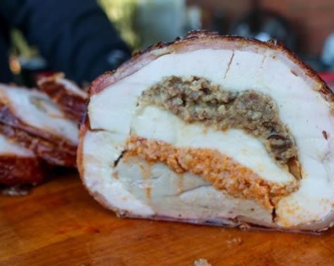 Turducken Recipes, Turducken Recipe, Big Green Egg Smoker, Egg Smoker, Bacon Weave, Deboned Turkey, Holiday Meal Ideas, Holiday Recipe Ideas, The Big Green Egg