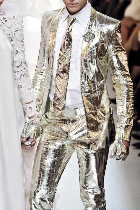 Silver Menswear Pirate Wedding, Chanel Men, Masc Fashion, Satin Suit, Chanel Couture, Chanel Haute Couture, Chanel Spring, Mens Fashion Suits, Future Fashion