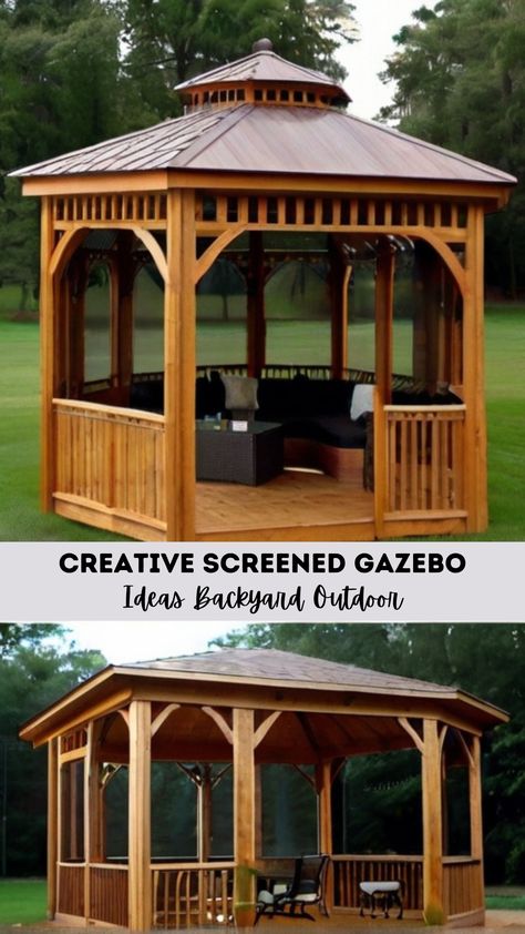 Creative Screened Gazebo Ideas Backyard Outdoor Screened Gazebo Ideas Backyard Outdoor, Screened Gazebo Ideas, Backyard Gazebo Ideas Budget, Screened Gazebo Ideas Backyard, Screened In Pergola, Outdoor Concrete Patio Ideas, Gazebo Ideas Backyard Outdoor, Outdoor Concrete Patio, Backyard Gazebo Ideas