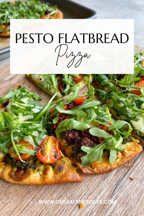 Add this Pesto Flatbread Pizza to your weeknight dinner plans. It's made with just a few ingredients and perfect for an easy meal. Pesto Flatbread Recipes, Arugula Flatbread Pizza, Healthy Flatbread Recipes, Pesto Flatbread Pizza, Pesto Flatbread, Balanced Dinner, Turkey Pizza, Healthy Flatbread, Easy Flatbread Recipes