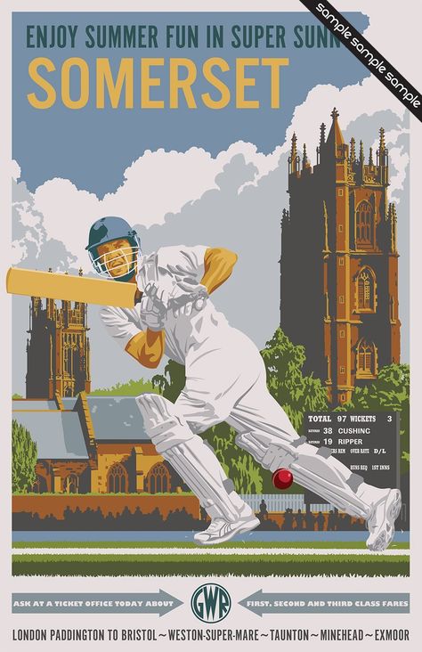 Cricket Aesthetic, Cricket Books, Cricket Poster, Weston Super Mare, Train Posters, Canon Printer, Transportation Poster, English Games, Railway Posters