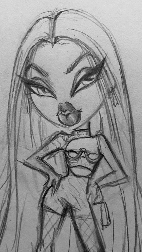 Bratz Sketch Drawing, Brats Lips Drawing, How To Draw Bratz, Bratz Doll Sketch, Bratz Dessin, Bratz Drawings Pencil, Bratz Sketches, Bratz Drawings, Interior Design Royal