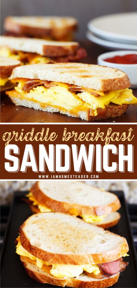 Breakfast Ideas With Sourdough Bread, Breakfast Ideas Sourdough Bread, Sourdough Bread Sandwiches Breakfast, Breakfast Griddle Ideas, Blackstone Breakfast Sandwich, Blackstone Griddle Breakfast Ideas, Griddle Breakfast, Black Stone Griddle Recipes Breakfast, Electric Griddle Dinner Ideas