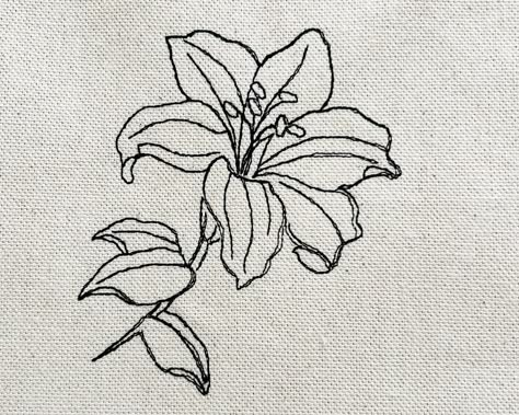 Lily Flower Embroidery, Embroidery Lily, Lily Flower Drawing, Lily Sketch, Tiger Lily Tattoo, Lily Flower Tattoo, Lily Drawing, Lily Tattoos, Lily Embroidery