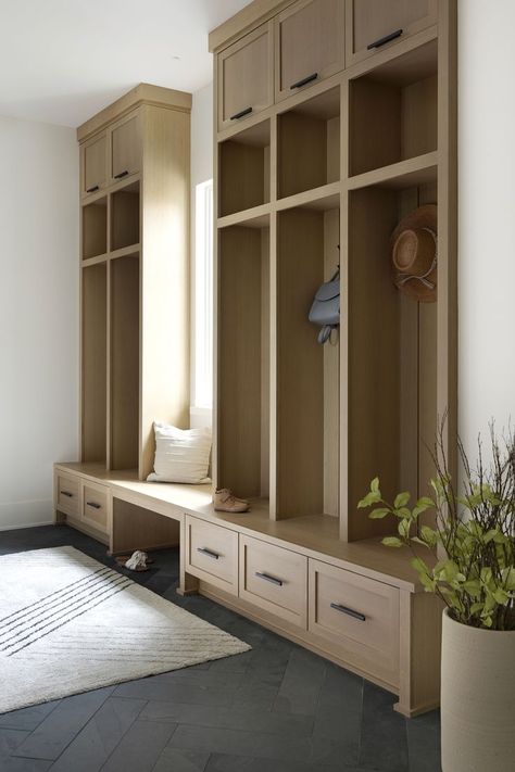 White oak cabinetry for your organzation as you walk through the door. Mudroom Modern, Mudroom Remodel, Mudroom Lockers, Mudroom Decor, Mudroom Laundry Room, Mudroom Design, Mud Room Storage, Urban Farmhouse, Laundry Mud Room