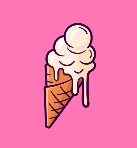 Vector cartoon melting ice cream balls in the cone. Melting ice cream balls in the waffle cone isolated on pink background. Vector flat outline icon. Comic stock illustration Ice Cream Tattoo, Ice Cream Balls, Ice Cream Cartoon, Cream Tattoo, Ice Cream Logo, Ice Cream Illustration, Melting Ice Cream, Ice Cream Art, Ice Cream Design