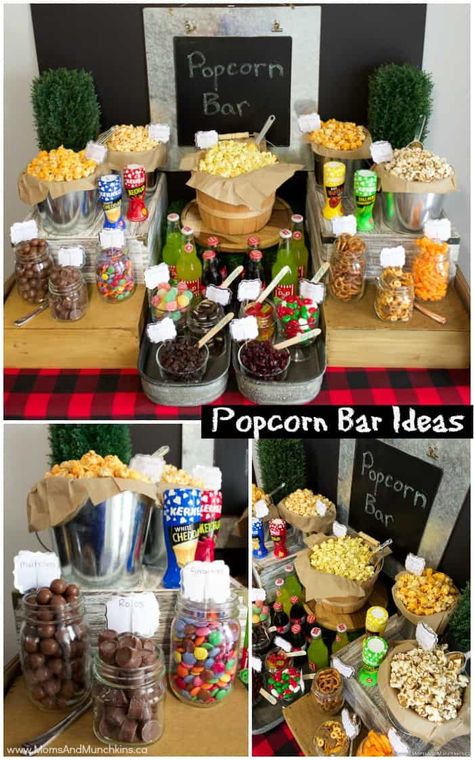 Popcorn Bar Ideas, Backyard Movie Party, Nacho Bar, Buffet Party, Movie Night Birthday Party, Movie Birthday Party, Movie Night Snacks, Buffet Ideas, Sleepover Birthday Parties