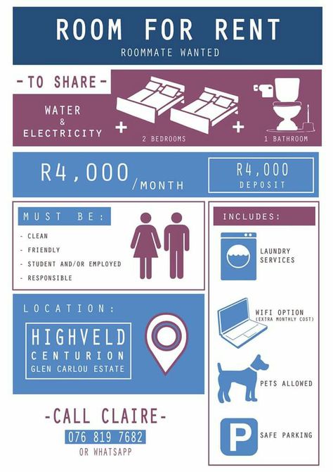 Roommate flyer graphic design. Flatmate room for rent rental flyer advert Room For Rent Advertisement, Handmade Brochure, Rent Poster, Looking For Roommate, Roommate Agreement, Free Family Tree Template, Roommate Wanted, Office Rental, Airbnb Decor