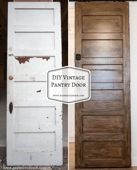 Pantry Door Diy, Vintage Pantry Door, Antique Pantry Door, Rustic Pantry Door, Door Restoration, Barn Door Pantry, Vintage Pantry, Laundry Doors, Reclaimed Building Materials