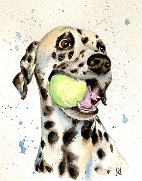 Dalmatian Painting, Dogs Watercolor, Memorial Painting, Portraits Watercolor, Painting Dogs, Dog Watercolor Painting, Colorful Hairstyles, Watercolor Dog Portrait, Dog Watercolor