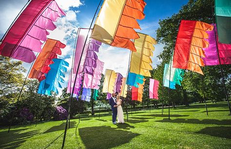 Glastonbury Inspired Festival Garden Party Wedding | Whimsical Wonderland Weddings Festival Garden Party, Festival Flags, Festival Garden, Festival Themed Party, Wedding Flags, Handmade Flags, Festival Style Wedding, Festival Themed Wedding, Wedding Whimsical