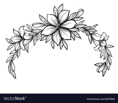 Flower Crown Drawing, Flower Bouquet Drawing, Crown Drawing, Pencil Drawings Of Flowers, Crown Art, Graphic Drawing, Idee Cricut, Leaf Crown, Flower Sketches