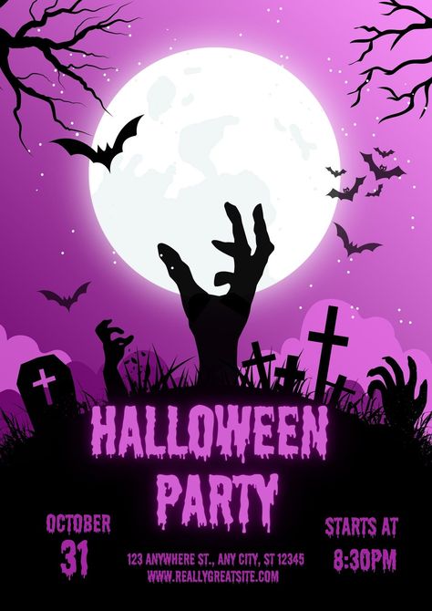 Purple Black Illustrative Halloween Party Poster template Halloween Party Poster, Halloween Party Flyer, Halloween Party Invitation, Purple Halloween, Halloween Poster, Facebook Event, Pet Day, Halloween Party Invitations, Party Poster