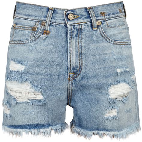 R13 Blue Distressed Denim Shorts - Size W26 ($375) ❤ liked on Polyvore featuring shorts, bottoms, momma, blue shorts, blue jean shorts, distressed shorts, cuffed denim shorts and distressed jean shorts Denim Shorts Style, Shorts Ripped, Destroyed Denim Shorts, Short Jean Shorts, Denim Short Shorts, Fashion Feminine, Short Jean, Ripped Jean Shorts, Cuffed Denim Shorts