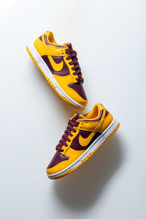 Nike Dunk Low Arizona State, Sneaker Photography, Shoe Photography, Maroon Nike, Shoes Fashion Photography, Custom Painted Shoes, Trendy Shoes Sneakers, Shoes Photography, Arizona State University