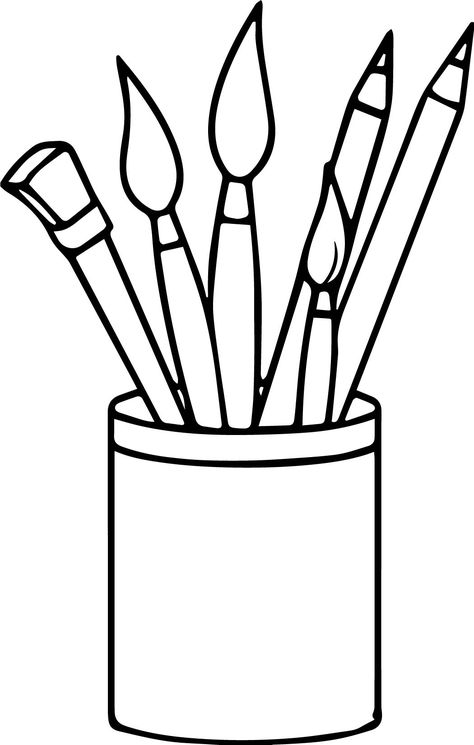 nice Art Supplies Pencils Paint Brushes Coloring Page Ryan Sullivan, Colouring Drawing, Painting Kids, Free Brushes, Pencil Painting, Printable Coloring Book, Clipart Black And White, Drawing Pencil, Paint Supplies