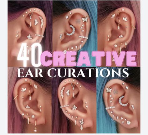 Industrial Piercing Combinations, Best Ear Piercing Combinations, Piercings Ear Chart, Piercing Chart Ear, Different Ear Piercings Chart, Cute Ear Piercings Combinations, Most Painful Ear Piercings Chart, Double Helix Piercings, Ear Piercing Chart