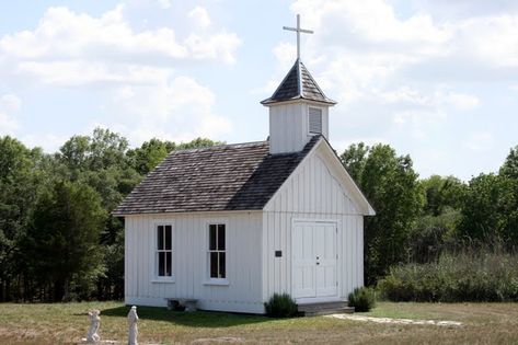 My neighbor's Tiny Texas Chapel - Cedar Hill Farmhouse  What a darling little Prayer Closet! I want one!!! Backyard Chapel, Small Chapels, Tiny Chapel, Private Chapel, Chapel In The Woods, Chapel Ideas, Cedar Hill Farmhouse, Old Country Churches, White Chapel