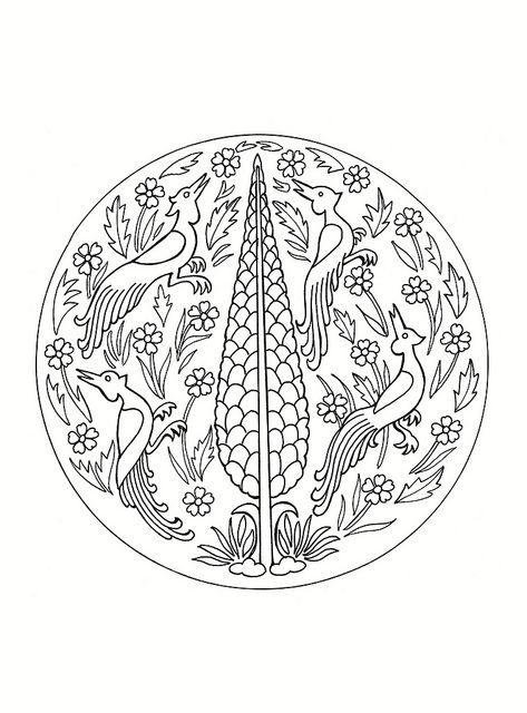 East Asian Designs - bird roundel | Flickr: Intercambio de fotos Bird Line Drawing, Ancient Designs, Asian Design, East Asian, Free Printable Coloring, Free Printable Coloring Pages, Black And White Design, Book Page, Tile Art