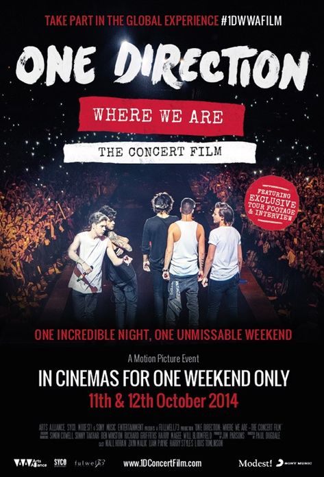 Movie poster for One Direction: Where We Are - The Concert Film - Flicks One Direction Party, One Direction Fan Art, Where We Are Tour, Future Poster, It The Clown Movie, Music Poster Ideas, Harry Styles Poster, Top 100 Songs, One Direction Concert