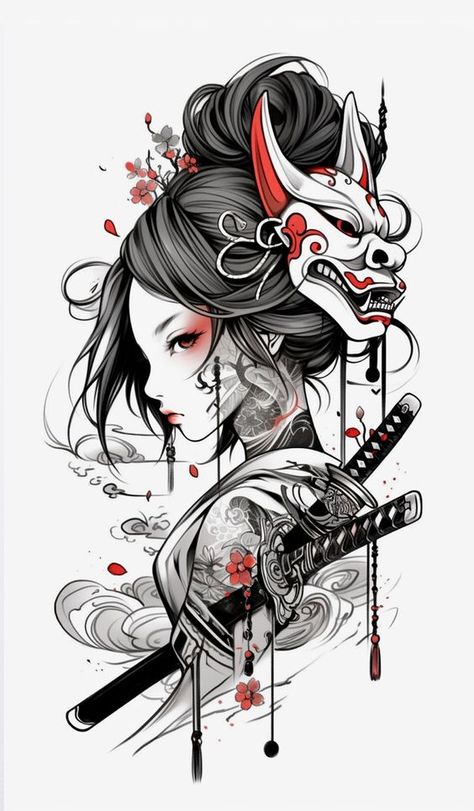 Girl With Dragon Tattoo, Tattoo Design Japanese, Tato Geisha, Japanese Geisha Tattoo, Geisha Tattoo Design, Dragon Tattoo Art, Samurai Tattoo Design, Geisha Tattoo, Japan Tattoo Design