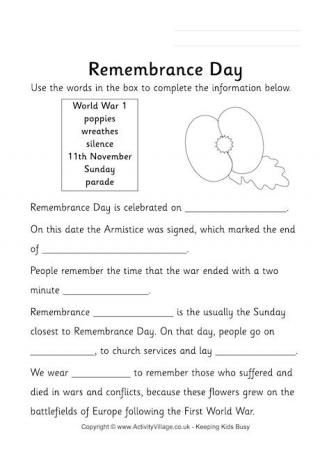 Remembrance Day Fill in the Blanks. Worksheet. Memorial Day Worksheets, Creative Writing Stories, Remembrance Day Activities, Remembrance Day Art, Writing Story, School Age Activities, Remembrance Day Poppy, Remembrance Sunday, Acrostic Poem