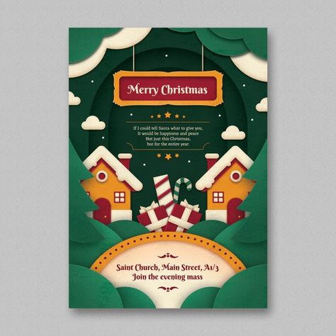 Christmas Paper Art, Paper Art Christmas, Christmas Card With Photo, Christmas Poster Design, Christmas Flyer Template, Christmas Graphic Design, Poster Christmas, Christmas Flyer, Christmas Layouts