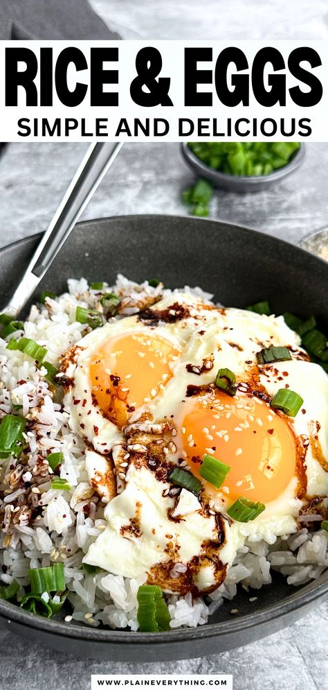 White Rice And Eggs Rice Beans And Eggs, Fried Egg Over Rice, Rice With Egg On Top, Rice And Egg Breakfast, Eggs With Rice Breakfast, Eggs And Rice Dinner, Breakfast Rice And Egg, Meals With Egg Whites, Rice And Egg Recipe Dinners