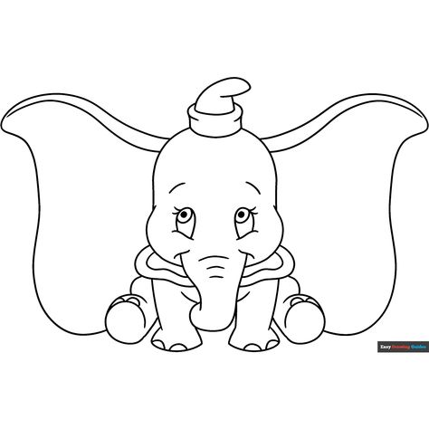 Free Dumbo Coloring Page for Kids Simple Dumbo Tattoo, Dumbo Coloring Pages, Dumbo Drawing, Dumbo Tattoo, Squirrel Coloring Page, Easy Drawing Guides, Drawing Guides, Popular Cartoons, Kids Print