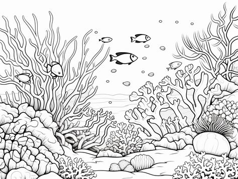 illustration of Coral reef friends coloring Coral Reef Drawing, Coral Drawing, Coral Reef Color, Ocean Coloring Pages, Underwater Background, Pets Wallpaper, Sea Plants, Coral Sea, Kids Vector