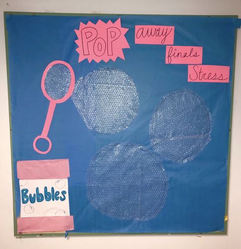 Bubbles Bulletin Board, Bubble Bulletin Board, Finals Bulletin Board, Frozen Bulletin Board, Bubble Run, Bulletin Ideas, Ra Boards, Res Life, Door Decs