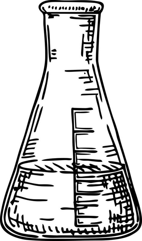 Sketch of a chemical laboratory object. Pharmaceutical flasks, beakers and test tubes. Scientific distillation lab glass icon Erlenmeyer Flask Drawing, Beaker Drawing, Flask Drawing, Brain Diagram, Chemical Laboratory, English Project, Erlenmeyer Flask, English Projects, Water Drawing