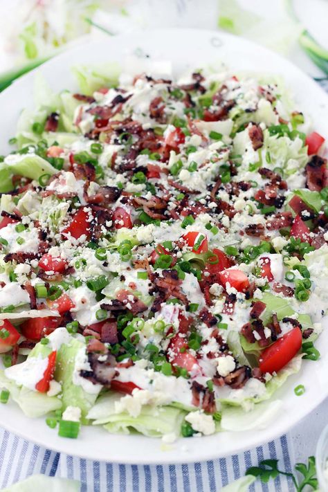 Wedge Salad Recipe, Keto Salad Recipes, Homemade Blue Cheese Dressing, Wedge Salad Recipes, Homemade Blue Cheese, Cauliflower Potatoes Salad, Keto Taco Salad, Keto Chicken Salad, Keto Salad