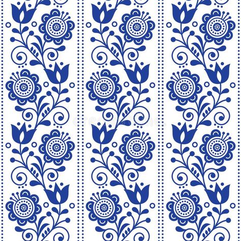 Blue Pottery Designs, Whimsical Art Paintings, Background Retro, Scandinavian Pattern, Indigo Prints, Folk Art Flowers, Folk Design, Scandinavian Folk Art, Navy Blue Background