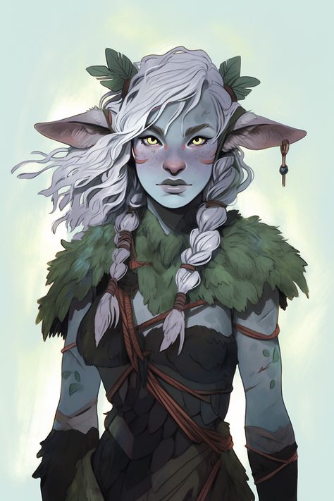 Firbolg Ranger Female, Changeling Druid Dnd, Dnd Firbolg Druid, D&d Firbolg, Dnd Feywild Character, Firbolg Dnd Druid Female, Firbolg Cleric Female, Firbolg Woman, Firbolg Rogue