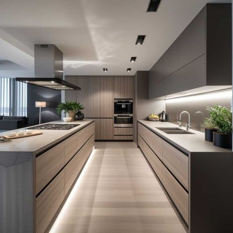 Exploring Innovative Designs in Modern Parallel Kitchens • 333+ Images • [ArtFacade] Modern Grey Kitchen Design, Parallel Kitchen Design, Modern Grey Kitchen, Modern Kitchen Renovation, Modern Minimalist Kitchen, Kitchen Modular, Industrial Style Kitchen, Modular Kitchen Designs, Casa Country