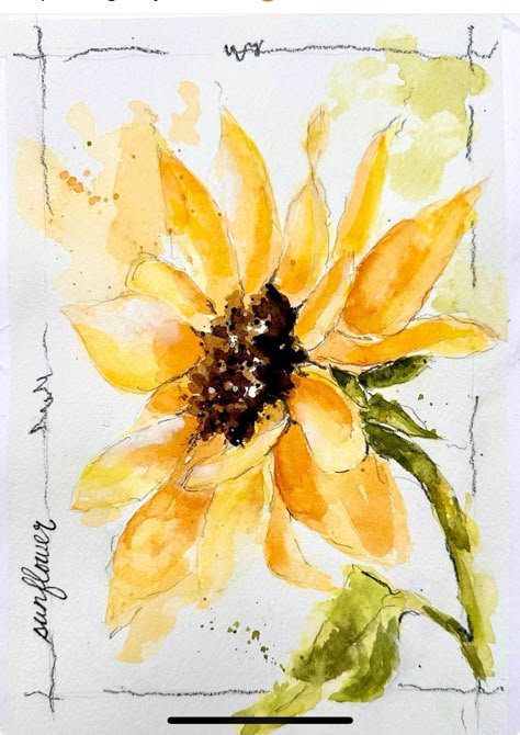 Fall Watercolors, Watercolor Card Ideas, Sunflower Watercolor Painting, Sunflower Artwork, Loose Watercolor Flowers, Watercolor Flowers Tutorial, Watercolor Paintings For Beginners, Flowers Paintings, Watercolor Pictures